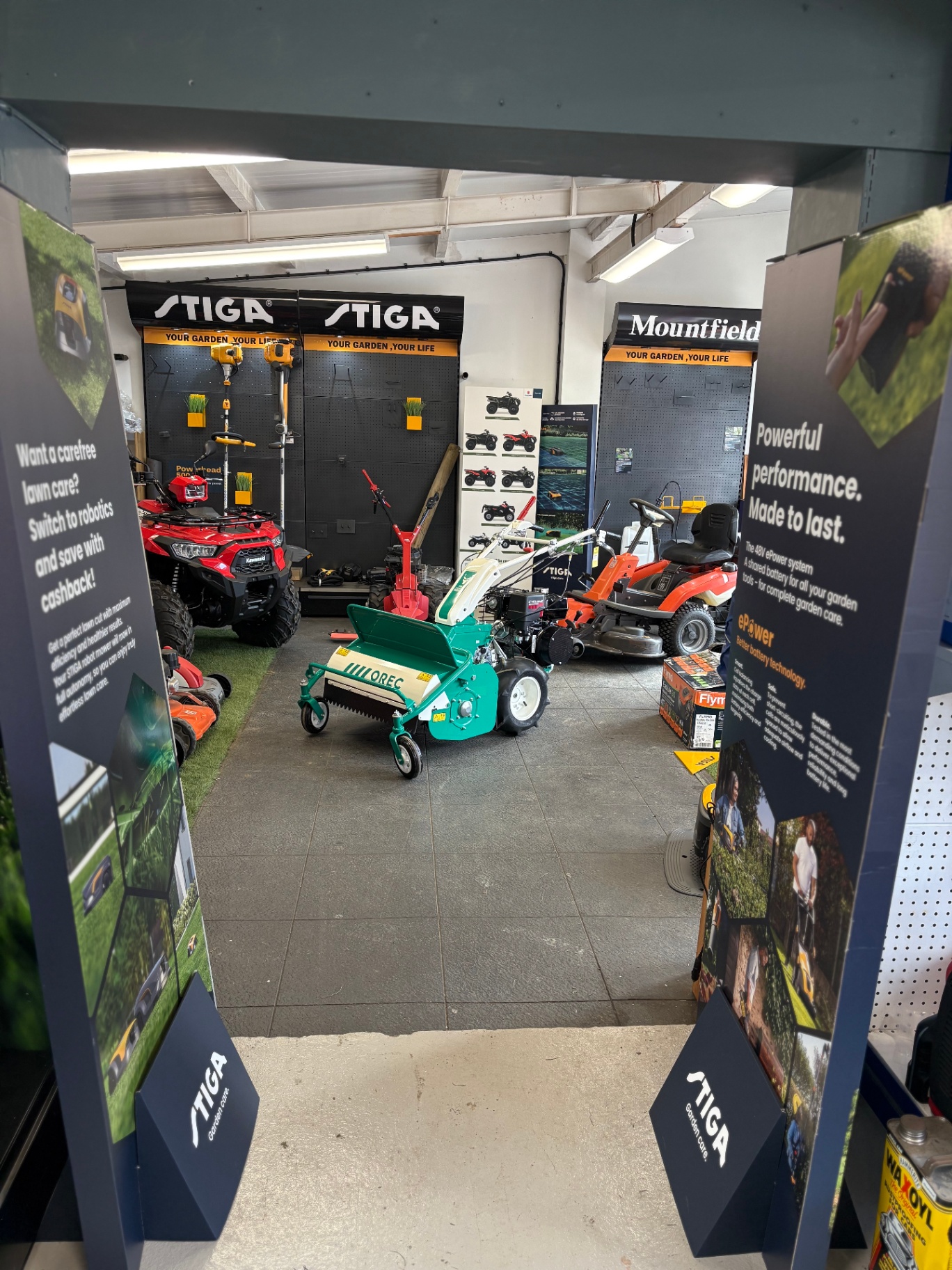 STIGA and Mountfield displays in our showroom